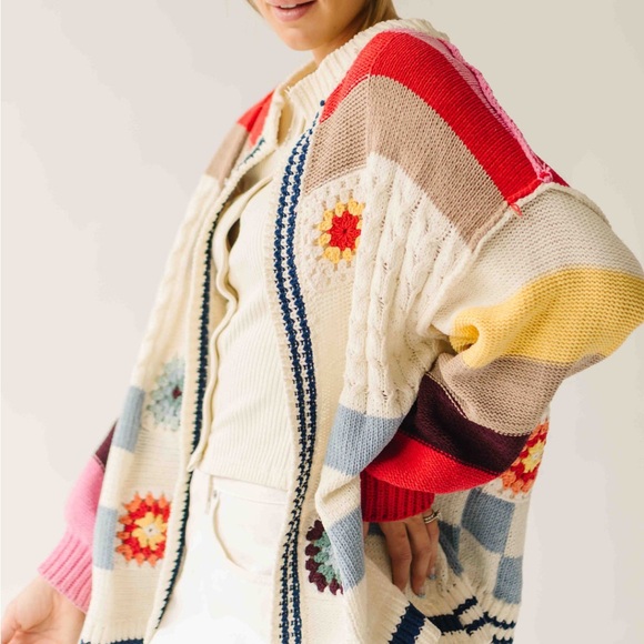 NANDRA BALLOON SLEEVE CARDIGAN IVORY MULTI - Picture 5 of 8